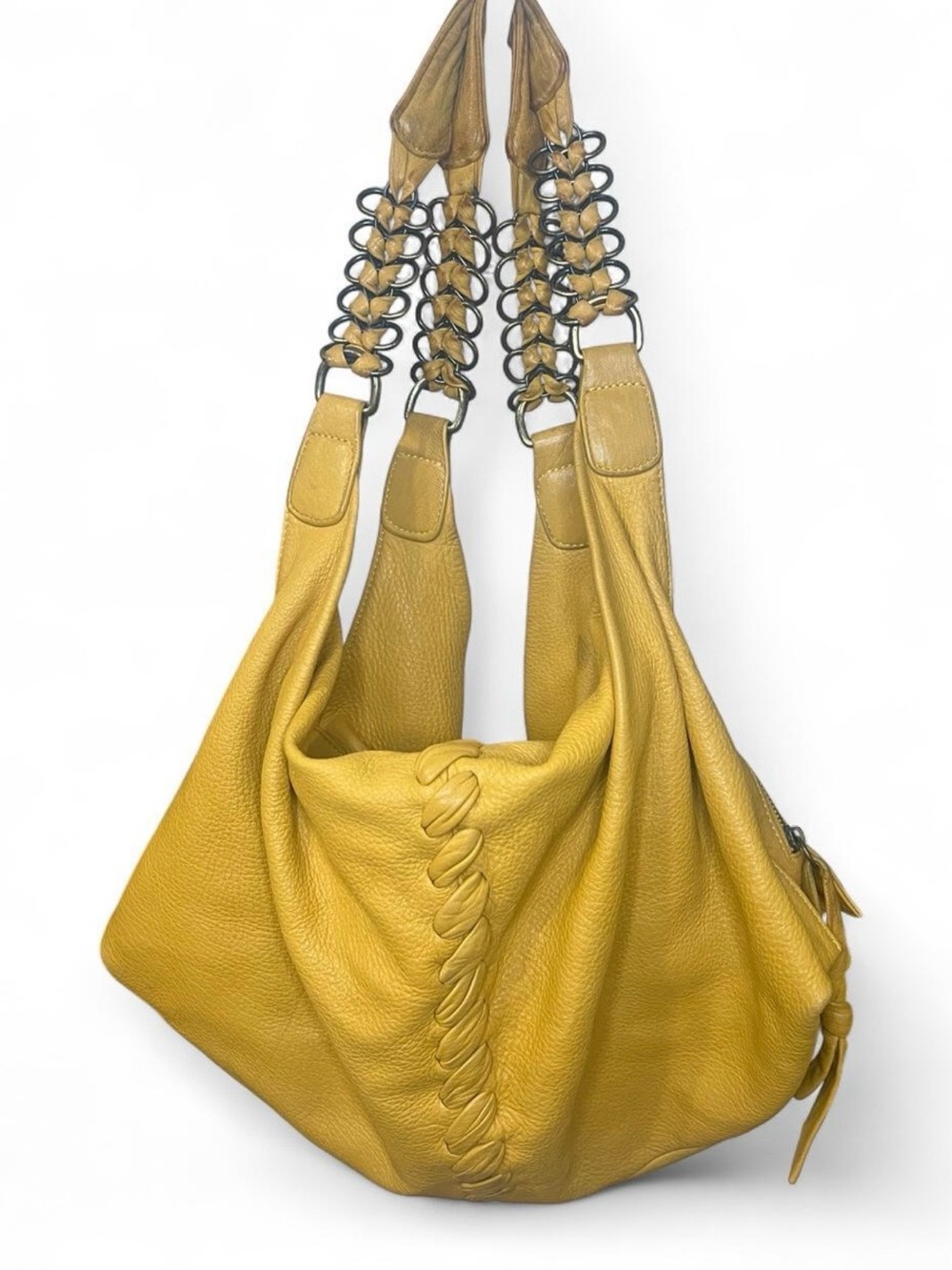 Isabella Fiore Mustard Leather Braided Shoulder Hobo